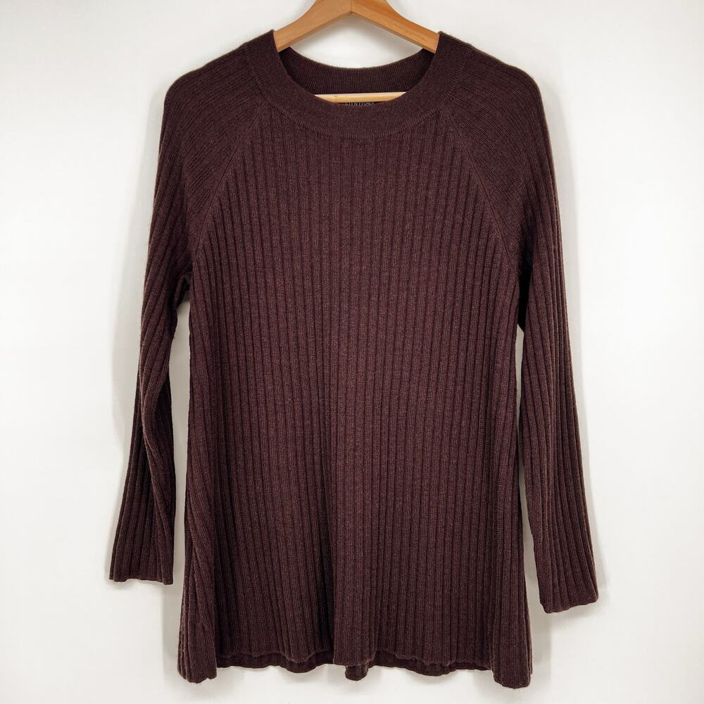 Eileen Fisher Extra Fine Merino Wool Sweater S Dark Brown Italian Yarn Ribbed